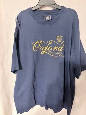 VTG 1990s Oxford University Tee XL Navy Gold Script Oxford Campus Stores UK